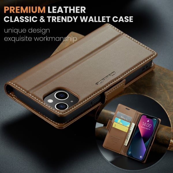 CaseMe Slim Plånboksfodral RFID-skydd iPhone 15 Brun