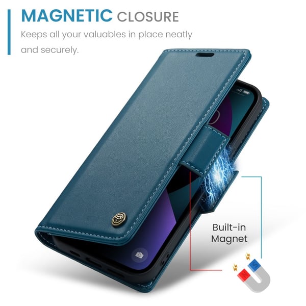 CaseMe Slim Plånboksfodral RFID-skydd iPhone 15 Blå