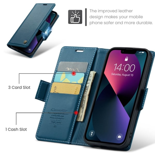 CaseMe Slim Plånboksfodral RFID-skydd iPhone 15 Blå