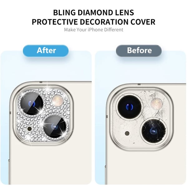 Hat Prince Glitter Kameraskydd Aluminium iPhone 15/iPhone 15 Plus Blå