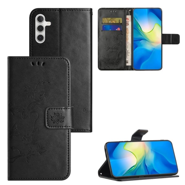 Läderfodral Fjärilar Samsung Galaxy S23 FE Svart