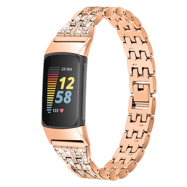 Dual Rhinestone Armband Fitbit Charge 5 Roséguld