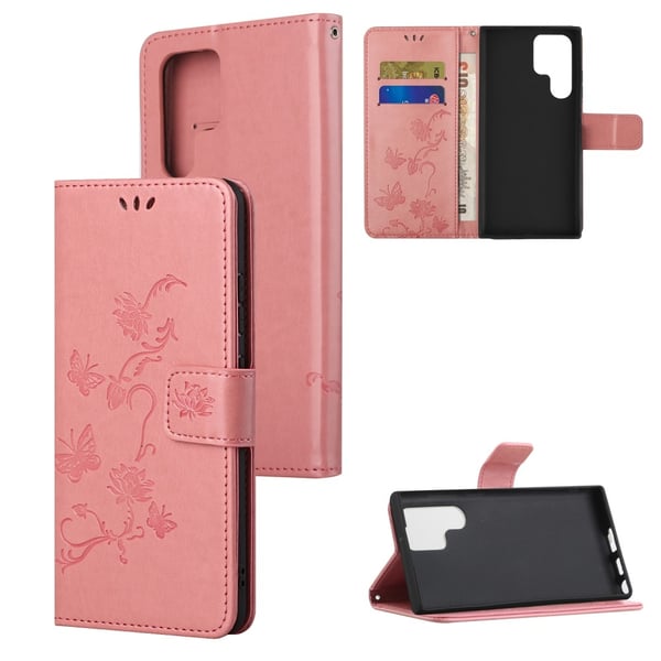 Läderfodral Fjärilar Samsung Galaxy S24 Ultra Rosa Läderfodral Fjärilar Samsung Galaxy S24 Ultra Rosa