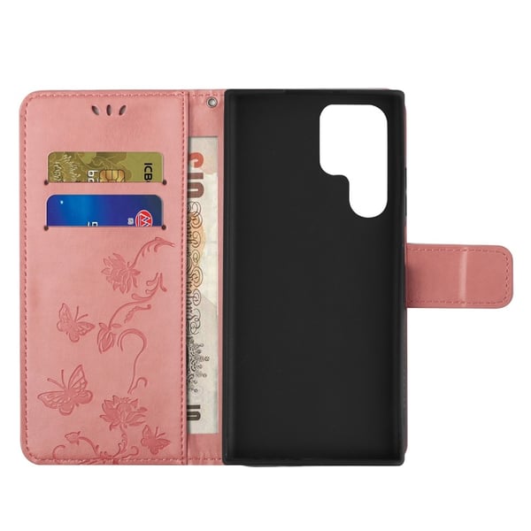 Läderfodral Fjärilar Samsung Galaxy S24 Ultra Rosa