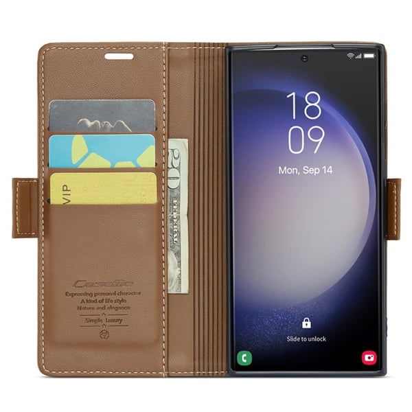CaseMe Slim Plånboksfodral RFID-skydd Samsung Galaxy S24 Ultra Brun