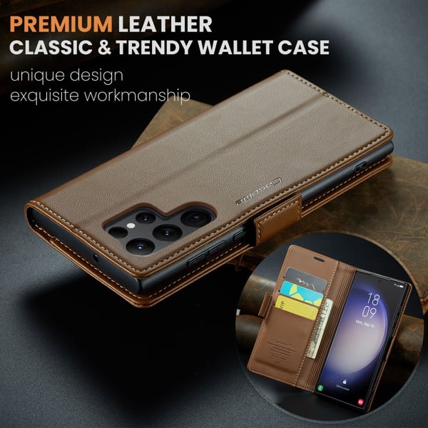 CaseMe Slim Plånboksfodral RFID-skydd Samsung Galaxy S24 Ultra Brun