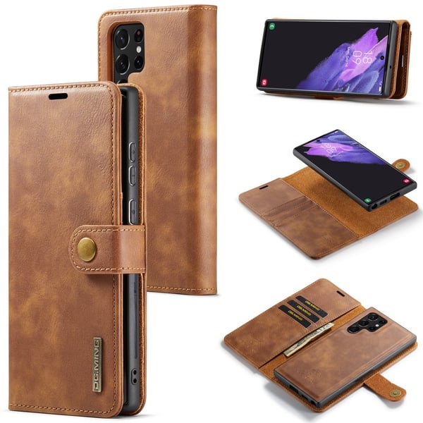 DG.MING 2-in-1 Magnet Wallet Samsung Galaxy S24 Ultra Cognac