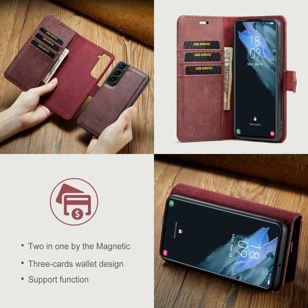 DG.MING 2-in-1 Magnet Wallet Samsung Galaxy S24 Plus Red