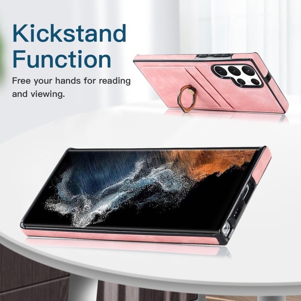 Samsung Galaxy S24 Ultra Skal Kortfack Och Ringhållare Rosa