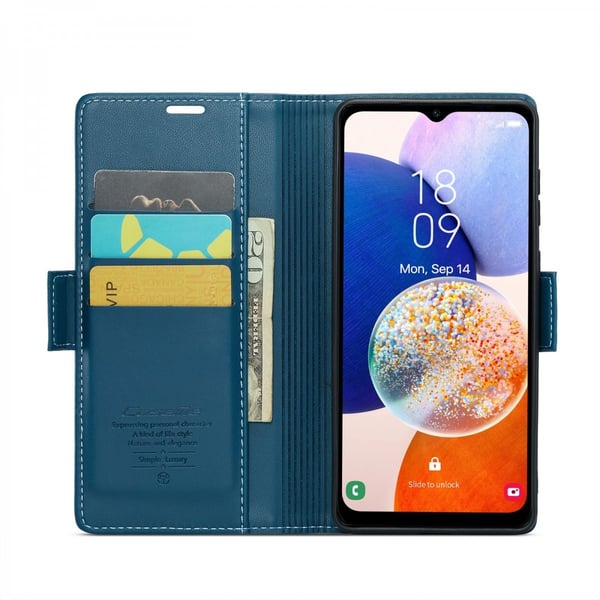CaseMe Slim Plånboksfodral RFID-skydd Samsung Galaxy A14 Blå