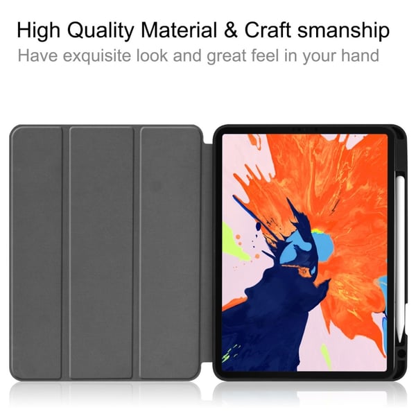 iPad Pro 12.9 4th Gen (2020) Fodral Tri-Fold Med Pencil-hållare Grå
