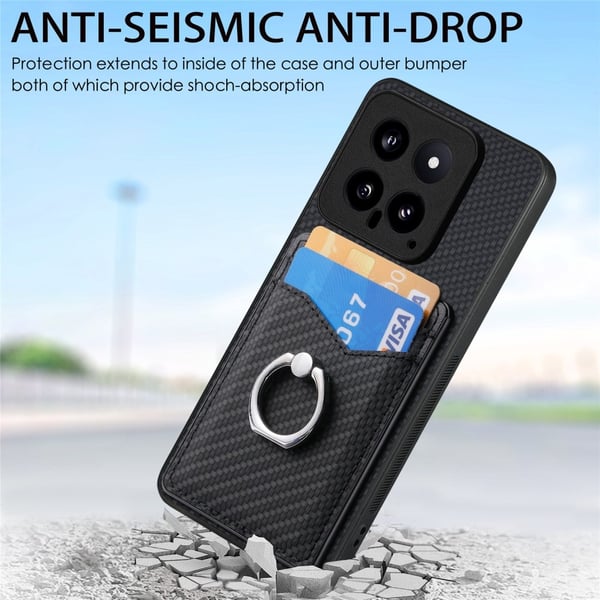Skal Xiaomi 14 Kortfack + Ring Kolfibertextur