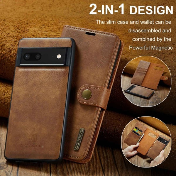 DG.MING 2-i-1 Magnetiskt Plånboksfodral Google Pixel 7 Cognac