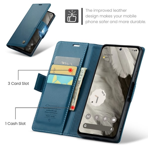 CaseMe Slim Plånboksfodral RFID-skydd Google Pixel 8 Blå