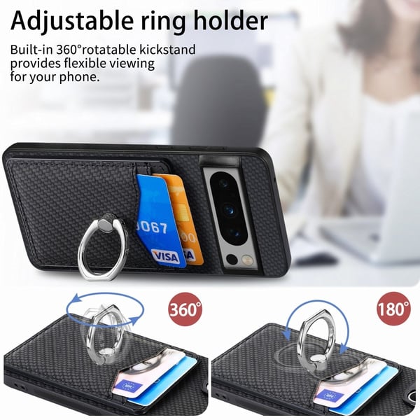 Skal Google Pixel 8 Pro Kortfack + Ring Kolfibertextur