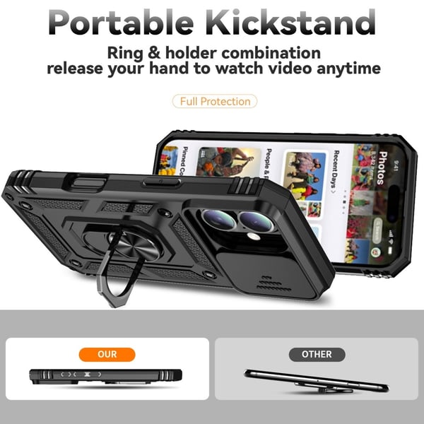 Hybridskal iPhone 16 Plus Ring + Kameraskydd Svart