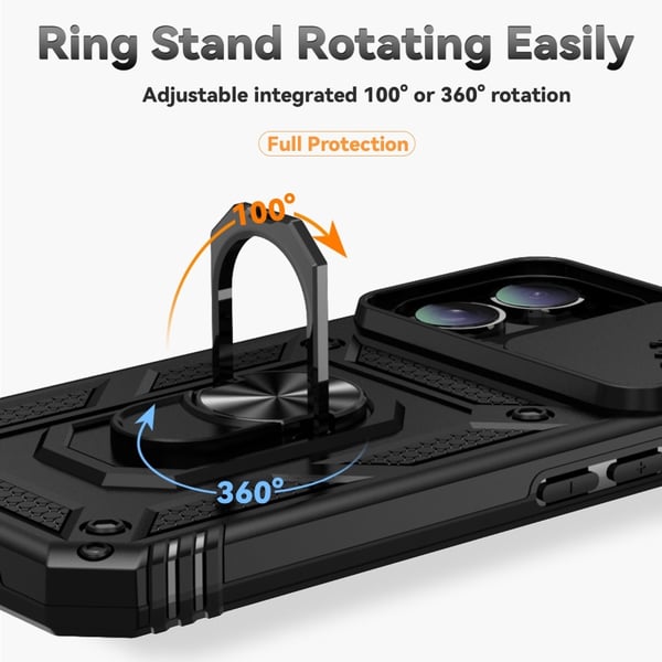 Hybridskal iPhone 16 Plus Ring + Kameraskydd Svart