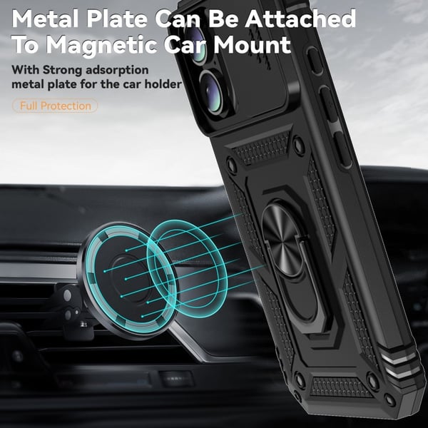 Hybridskal iPhone 16 Plus Ring + Kameraskydd Svart