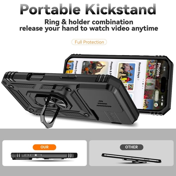 Hybridskal iPhone 16 Pro Ring + Kameraskydd Svart