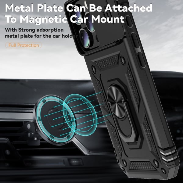 Hybridskal iPhone 16 Pro Ring + Kameraskydd Svart