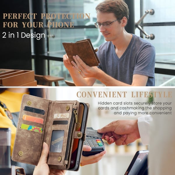 CaseMe Multi-Slot 2 i 1 Plånboksfodral iPhone 16 Pro Brun