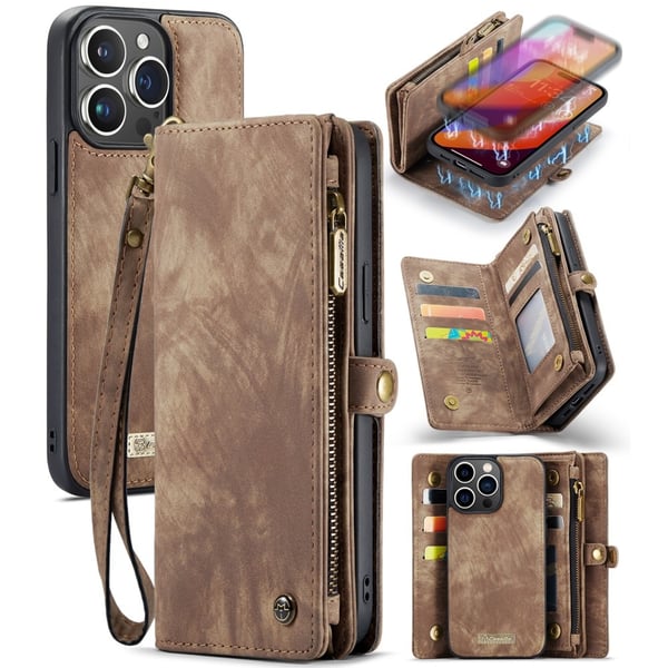CaseMe Multi-Slot 2 i 1 Plånboksfodral iPhone 16 Pro Brun