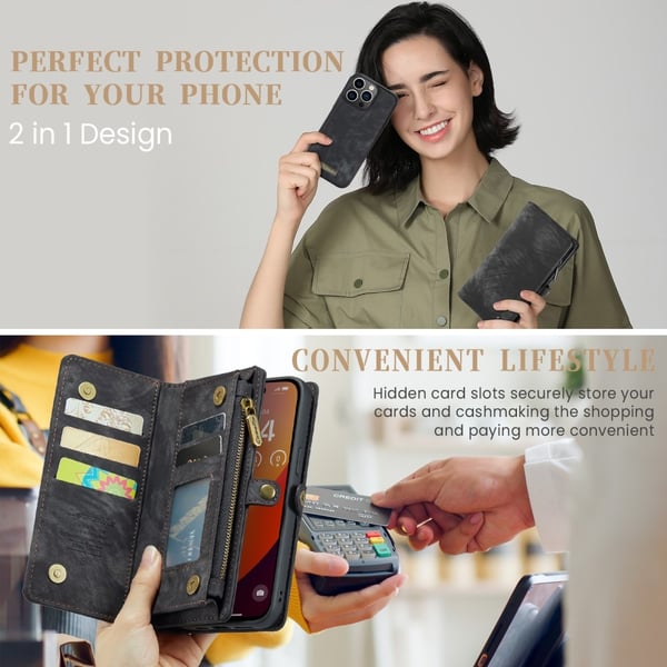 CaseMe Multi-Slot 2 i 1 Plånboksfodral iPhone 16 Pro Svart