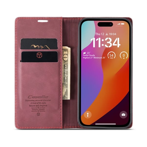 CaseMe Slim Plånboksfodral iPhone 16 Pro Max Röd