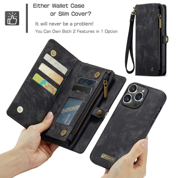 CaseMe Multi-Slot 2 i 1 Plånboksfodral iPhone 16 Pro Max Svart