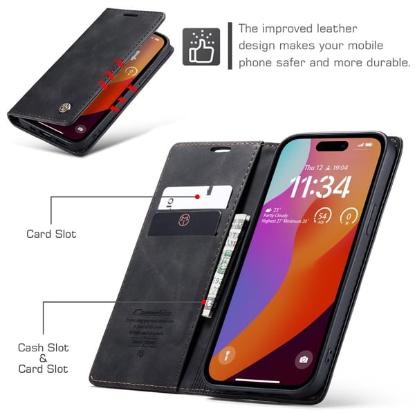CaseMe Slim Plånboksfodral iPhone 16 Pro Max Svart
