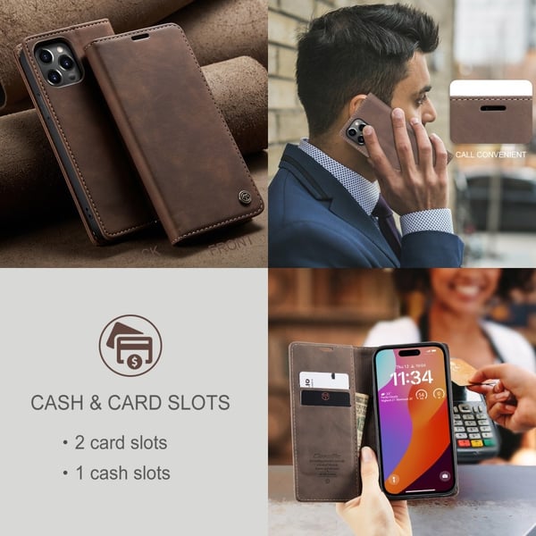 CaseMe Slim Plånboksfodral iPhone 16 Pro Brun