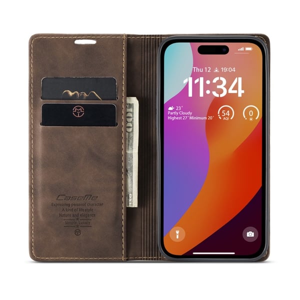 CaseMe Slim Plånboksfodral iPhone 16 Pro Brun