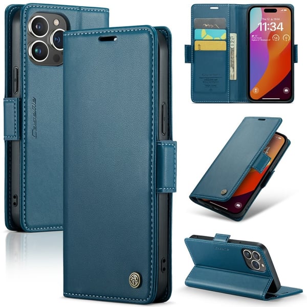 CaseMe Slim Plånboksfodral RFID-skydd iPhone 16 Pro Max Blå