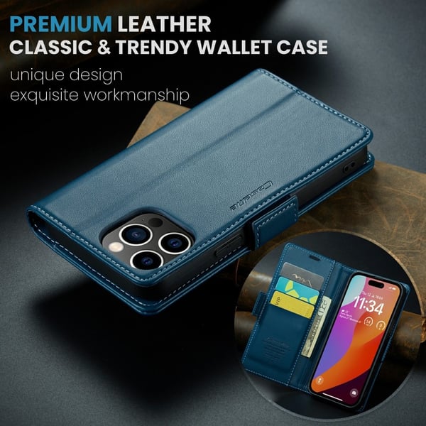 CaseMe Slim Plånboksfodral RFID-skydd iPhone 16 Pro Blå