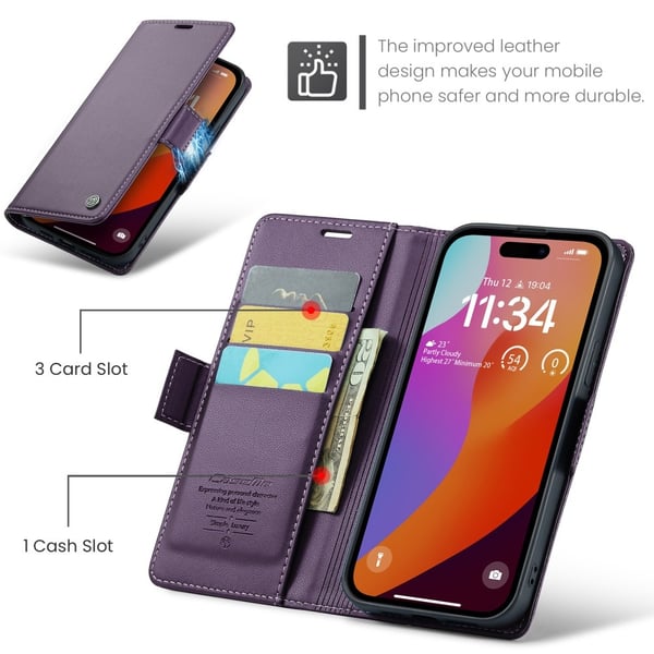 CaseMe Slim Plånboksfodral RFID-skydd iPhone 16 Pro Lila