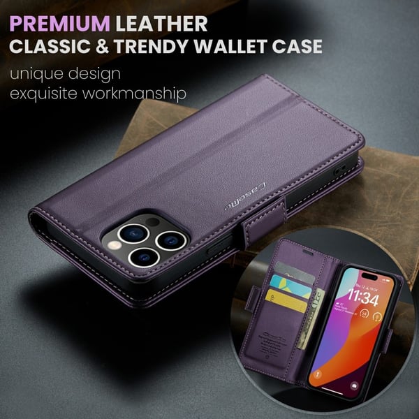 CaseMe Slim Plånboksfodral RFID-skydd iPhone 16 Pro Lila