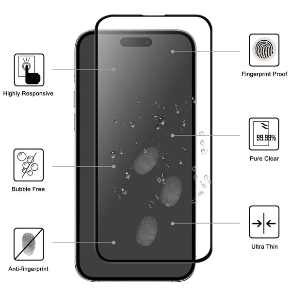 Heltäckande Härdat Glas Skärmskydd iPhone 16 Svart