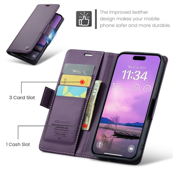 CaseMe Slim Plånboksfodral RFID-skydd iPhone 16 Lila