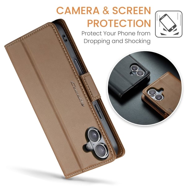 CaseMe Slim Plånboksfodral RFID-skydd iPhone 16 Brun