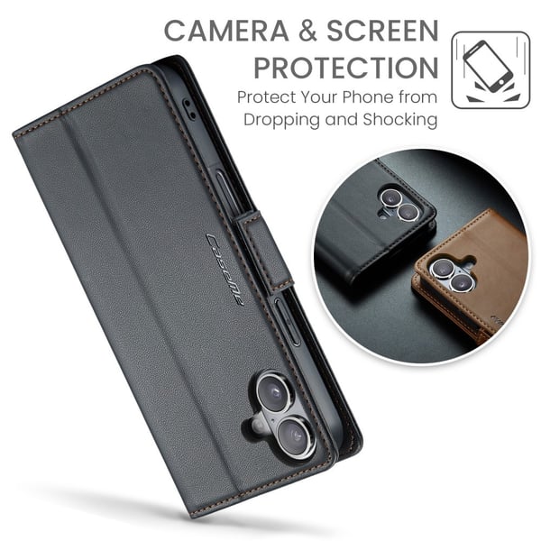 CaseMe Slim Plånboksfodral RFID-skydd iPhone 16 Svart