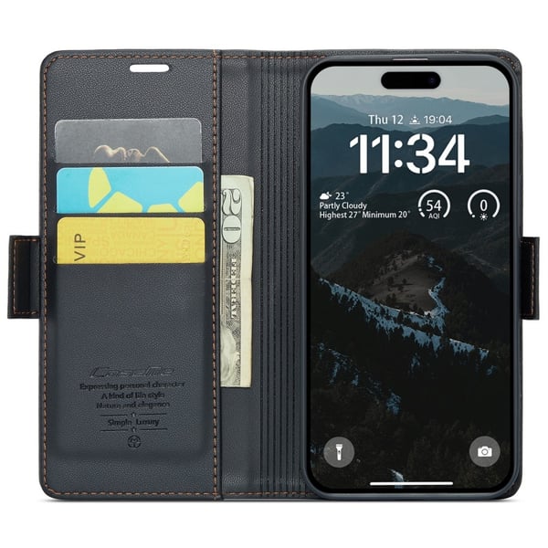CaseMe Slim Plånboksfodral RFID-skydd iPhone 16 Svart