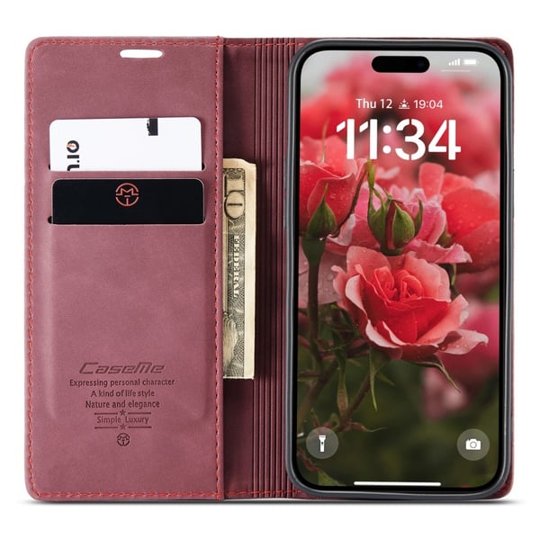 CaseMe Slim Plånboksfodral iPhone 16 Plus Röd