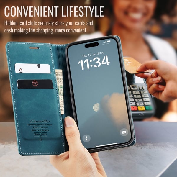 CaseMe Slim Plånboksfodral iPhone 16 Plus Blå