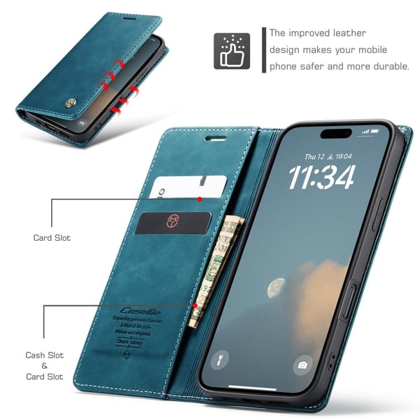 CaseMe Slim Plånboksfodral iPhone 16 Plus Blå