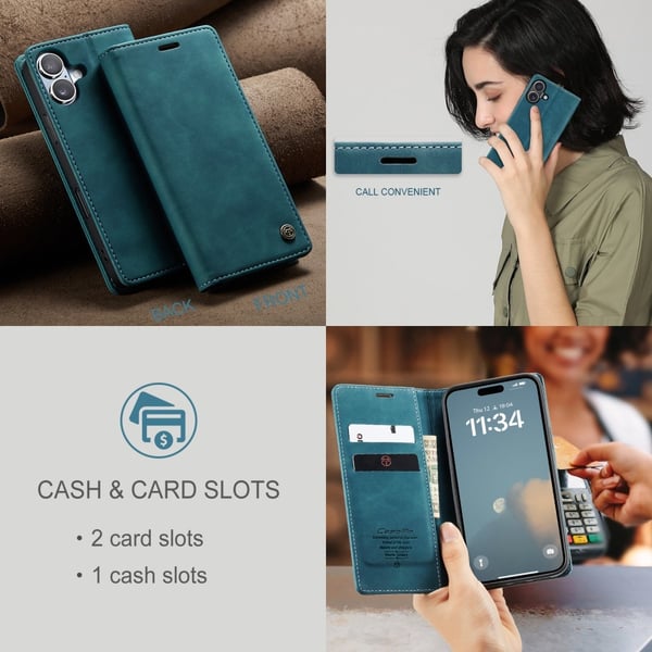 CaseMe Slim Plånboksfodral iPhone 16 Plus Blå