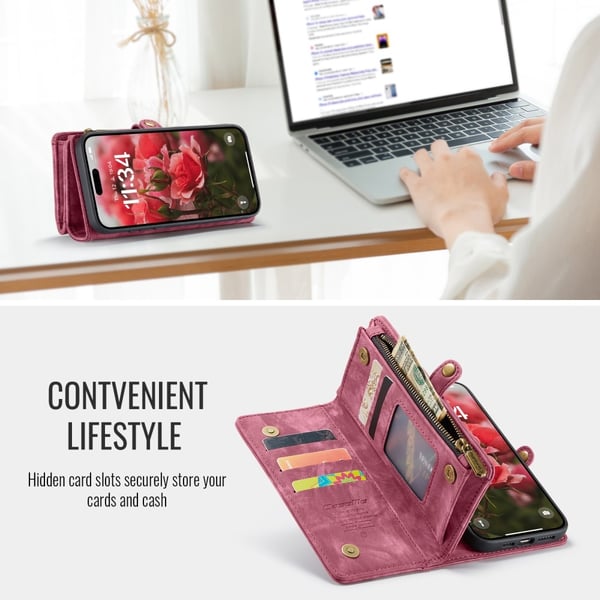 CaseMe Multi-Slot 2 i 1 Plånboksfodral iPhone 16 Röd