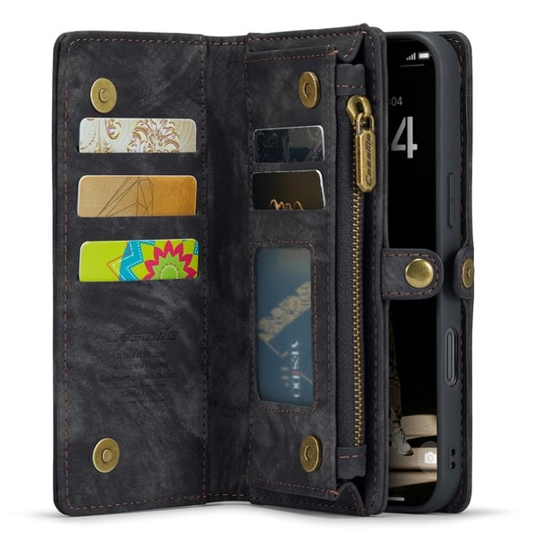 CaseMe Multi-Slot 2 i 1 Plånboksfodral iPhone 16 Svart