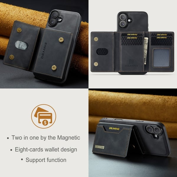 DG.MING 2-i-1 Magnetiskt Skal Med Kortfack iPhone 16 Svart