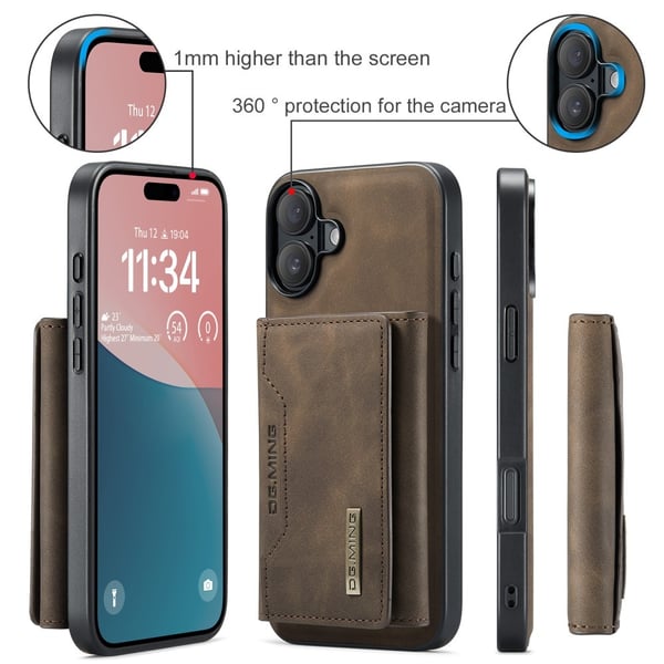 DG.MING 2 in 1 Magnetic Card Slot Case iPhone 16 Brown
