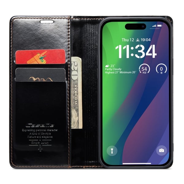 CaseMe Läderfodral iPhone 16 Svart